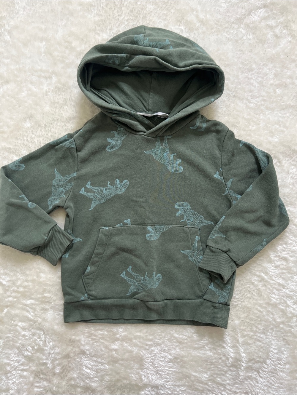 H&M Olive Green Kids' Dino Print Hooded Sweatshirt